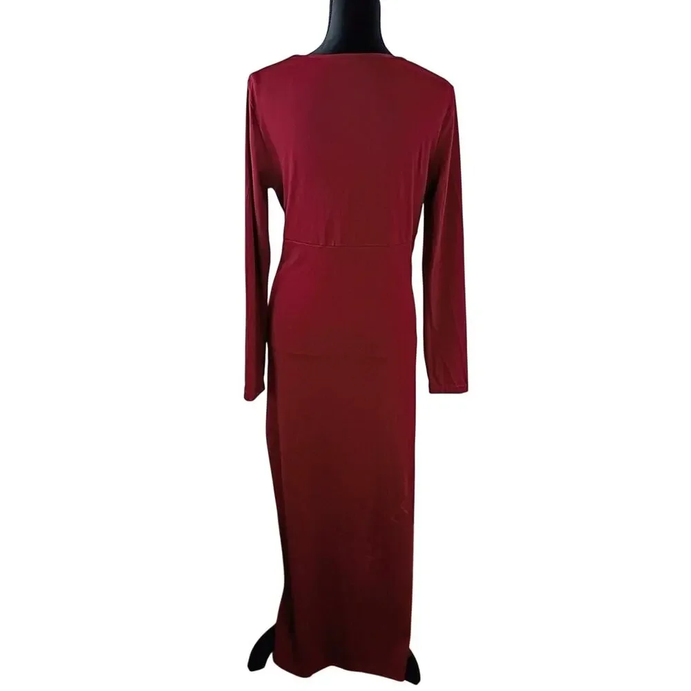 SHEIN Women's Evening Gown Large Burgundy Polyester Elastane Formal Ruffled - Picture 3 of 5